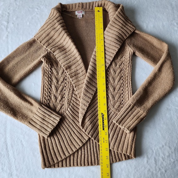 Mossimo Cable Knit Cardigan Womens XS Caramel Camel Open Front Luxury Classic - Picture 10 of 14